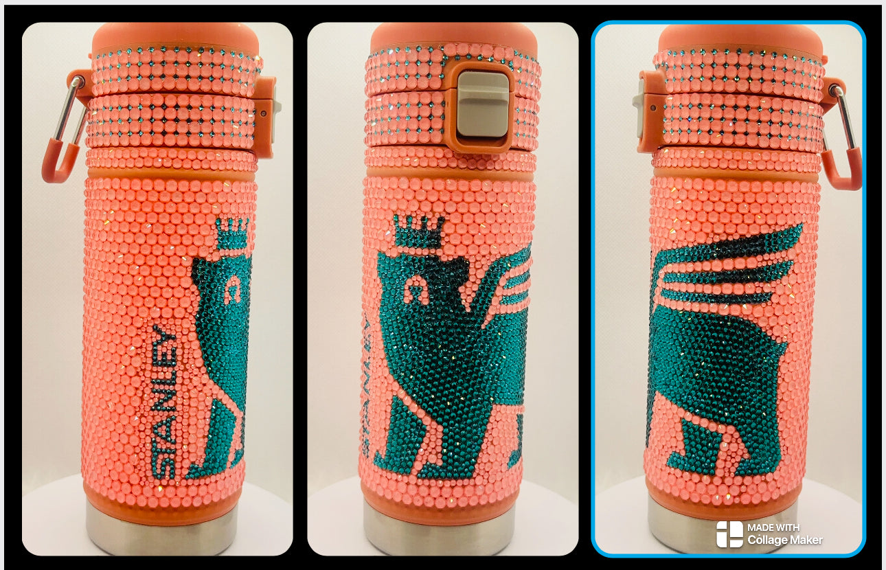 Coral Thermos_ 20oz Rhinestone Tumbler